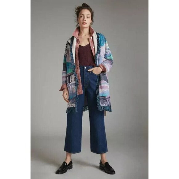 Aldo Martins Moira Fringed Cardigan Sweater Size‎ M Sunset Motif Anthropologie - Picture 3 of 12